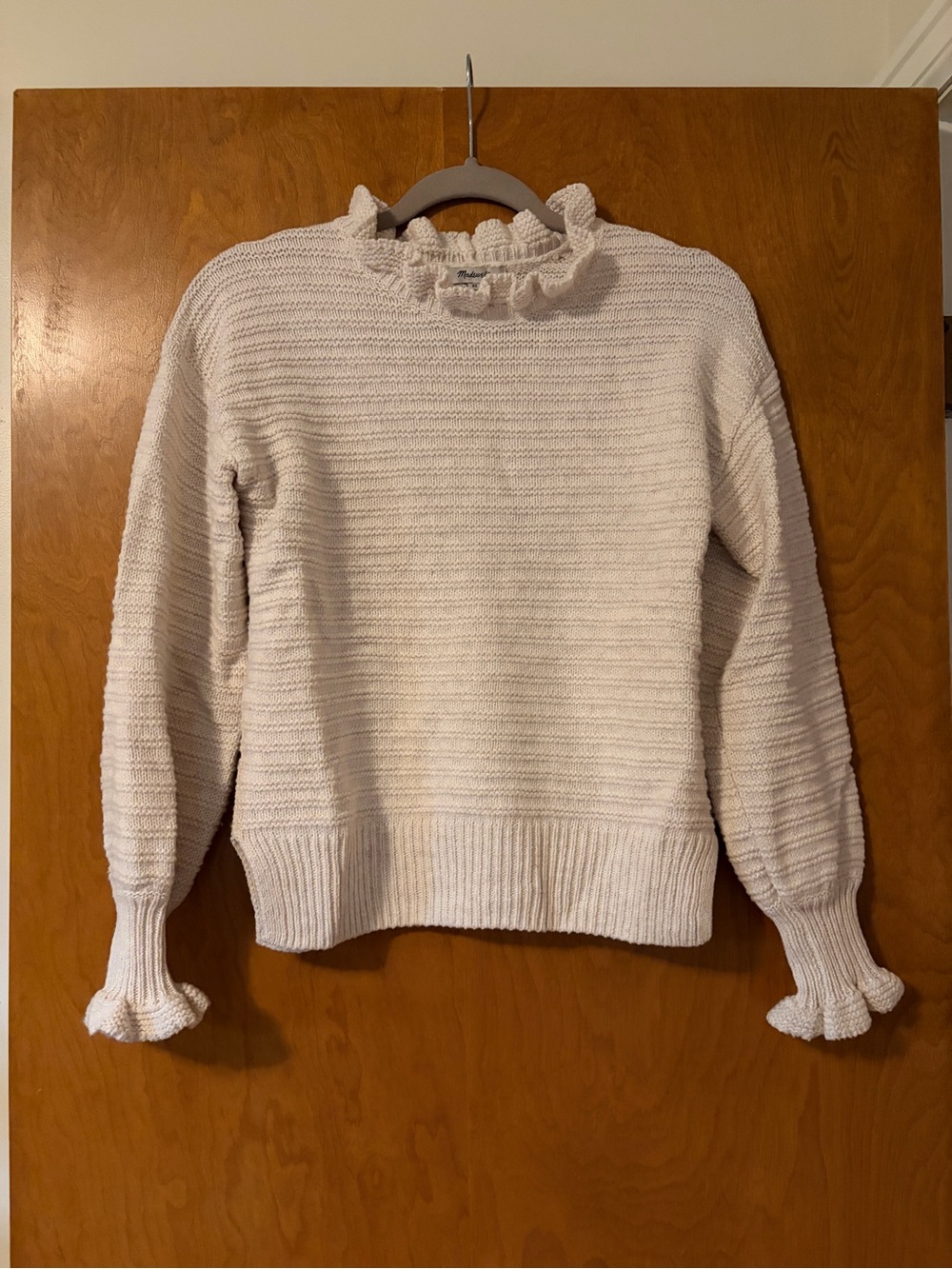 Madewell Cream Ruffle-Neck Crew Sweater